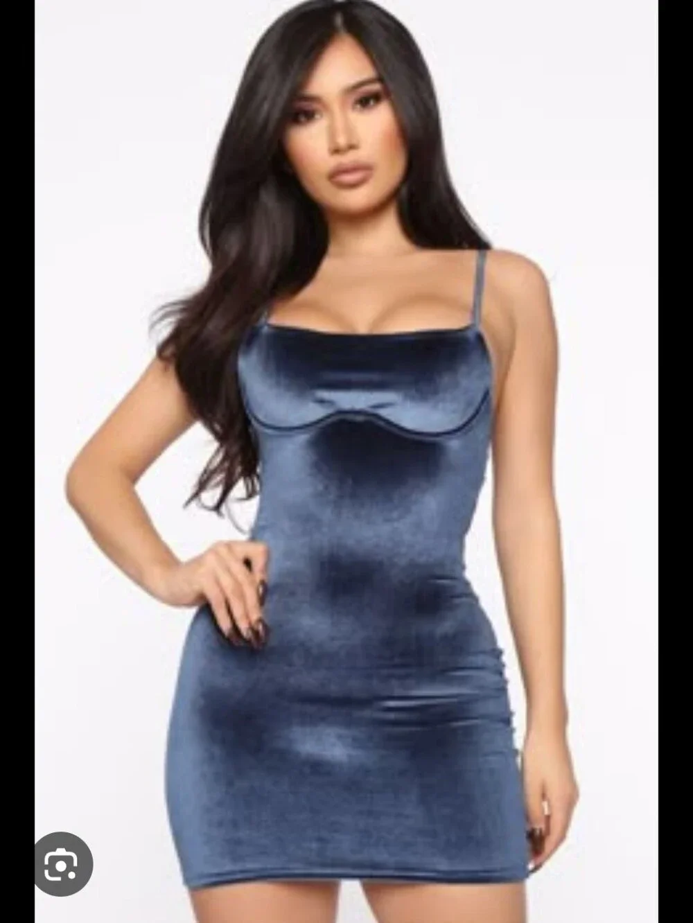 Fashion Nova Cosmic Rays Navy Velvet Spaghetti Strap Mini Dress L